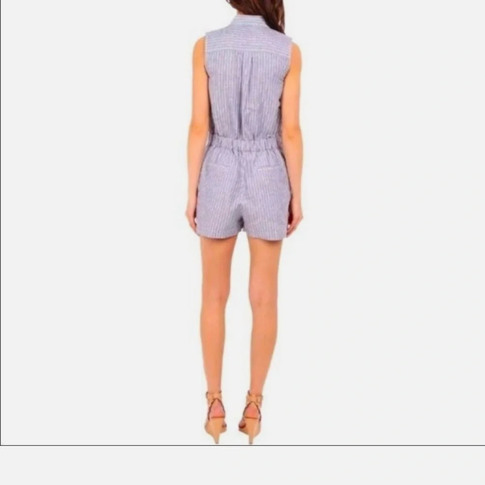 Kate Spade Linen Broom Street Blue Striped Sleeveless Romper